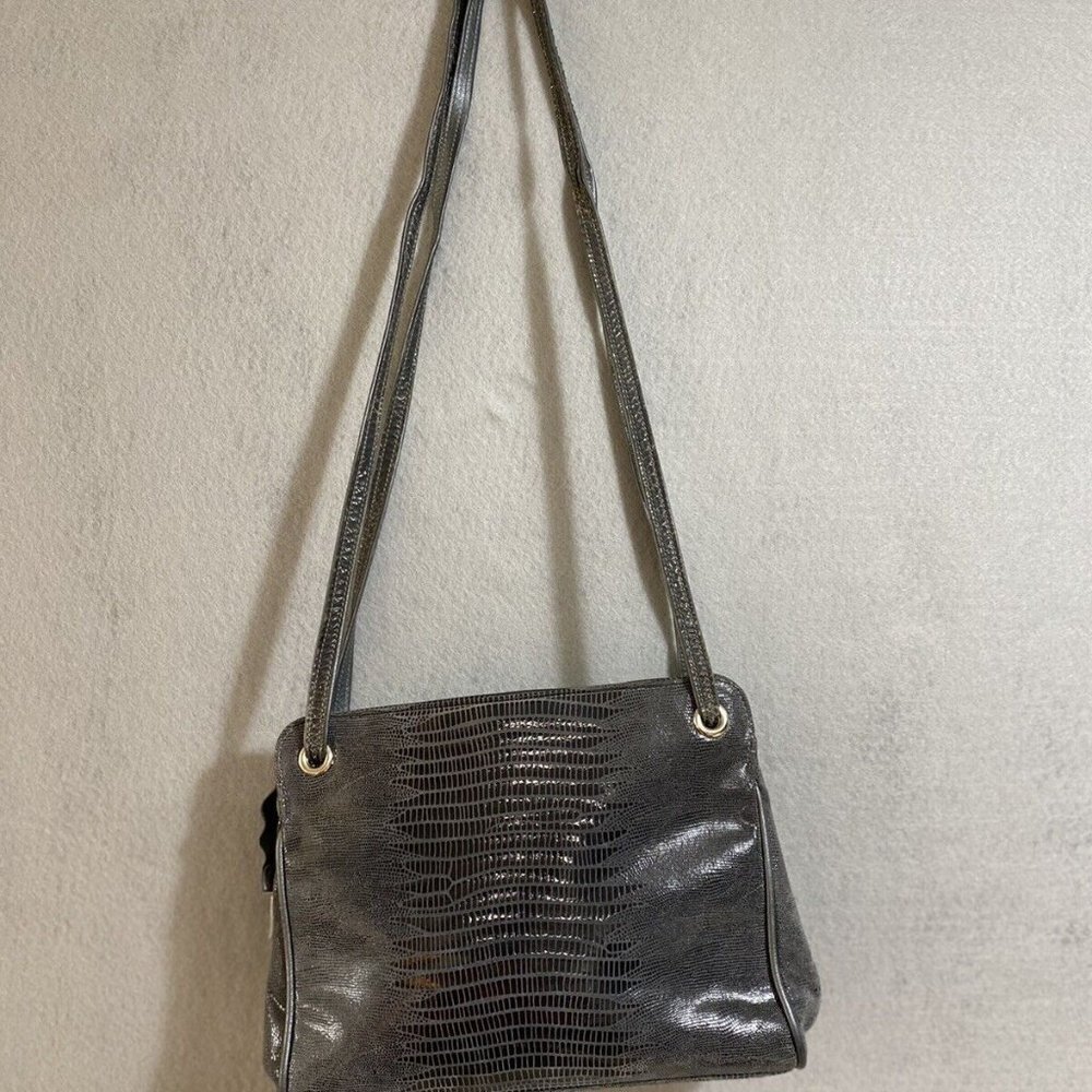 DUE FRATELLI Grey Snake Embossed Leather‎ Women's Shoulder Bag